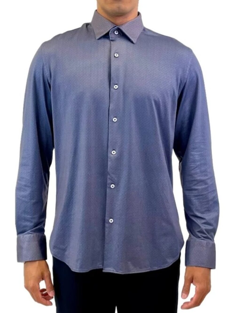 Luchiano Visconti Navy Geo Print 4 Way Stretch Long Sleeve Shirt/22569